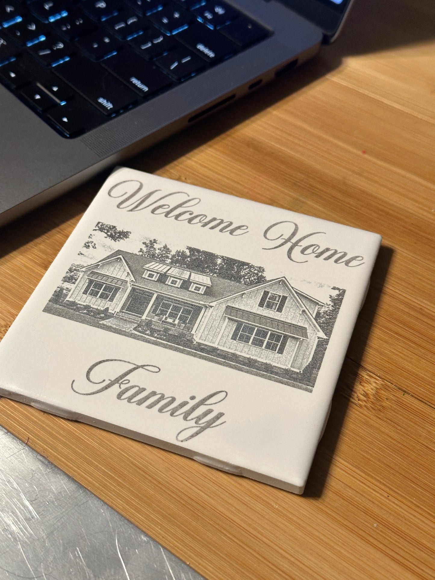 Engraved White Ceramic Tile